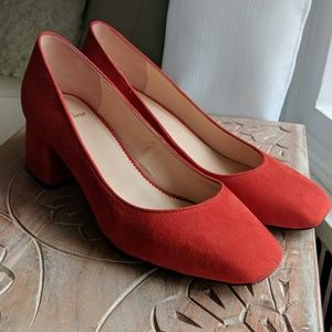J.Crew Red Suede Mid Heel Pump
